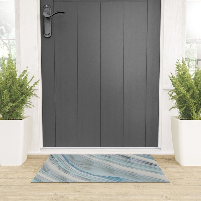Soft Blue Aqua Marble Elegance Welcome Mat Gallery Image 3