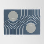 Mid Century Modern Geometric 106 in Navy Blue and Grey (Rainbow and Sun Abstraction) Rug Gallery Image 2