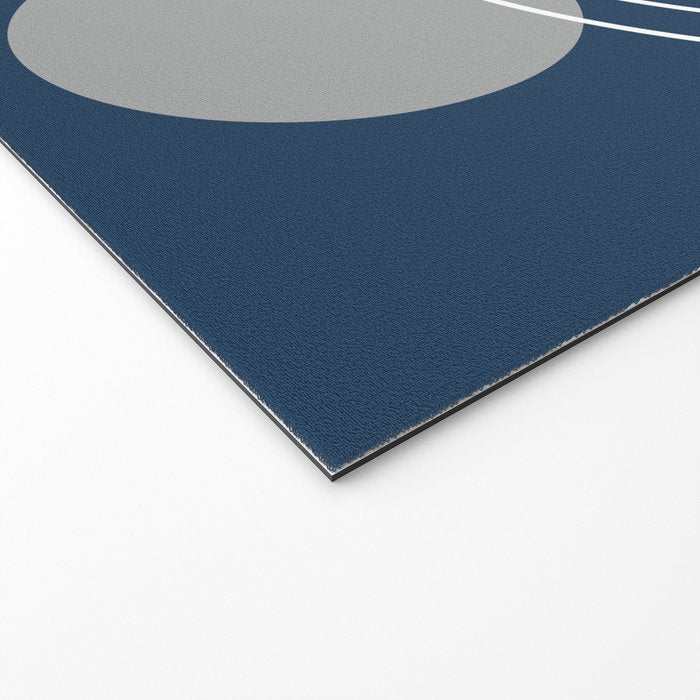Mid Century Modern Geometric 106 in Navy Blue and Grey (Rainbow and Sun Abstraction) Welcome Mat Gallery Image 2