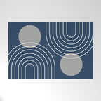 Mid Century Modern Geometric 106 in Navy Blue and Grey (Rainbow and Sun Abstraction) Welcome Mat Gallery Image 1