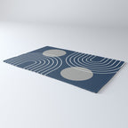Mid Century Modern Geometric 106 in Navy Blue and Grey (Rainbow and Sun Abstraction) Rug Gallery Image 3