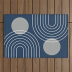 Mid Century Modern Geometric 106 in Navy Blue and Grey (Rainbow and Sun Abstraction) Outdoor Rug Gallery Image 1