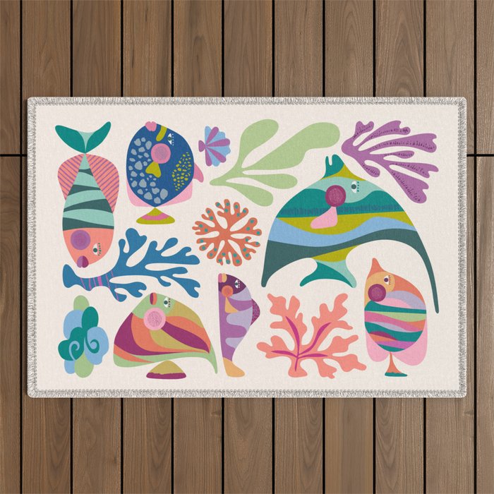 Tropical Fish and Coral Pattern Outdoor Rug Gallery Image 1