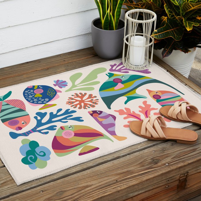 Tropical Fish and Coral Pattern Outdoor Rug Gallery Image 2