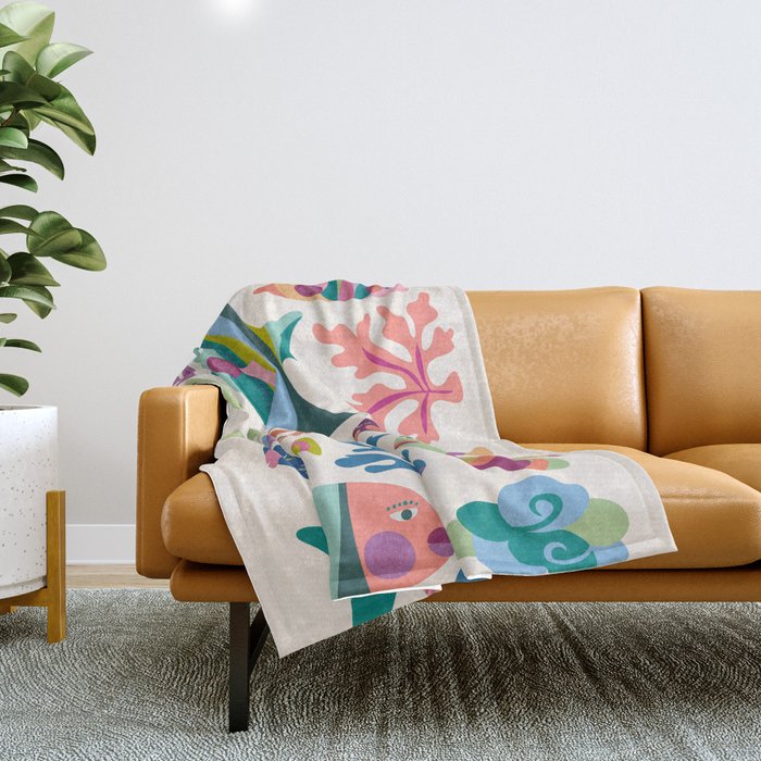 Tropical Fish and Coral Pattern Throw Blanket Gallery Image 1