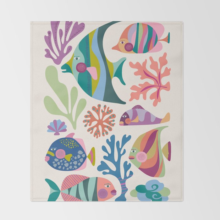 Tropical Fish and Coral Pattern Throw Blanket Gallery Image 2