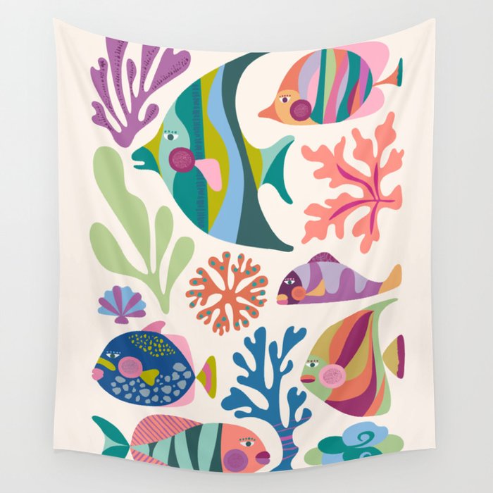 Tropical Fish and Coral Pattern Wall Tapestry Gallery Image 1