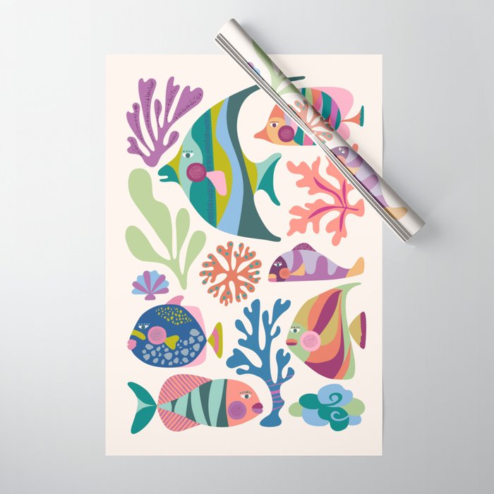 Tropical Fish and Coral Pattern Wrapping Paper Gallery Image 1