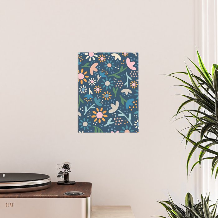 Ditsy Daisy Floral on Blue Poster Gallery Image 2