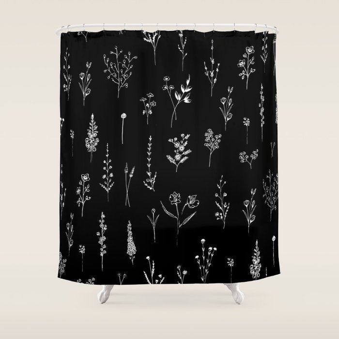 Black wildflowers Shower Curtain Gallery Image 1