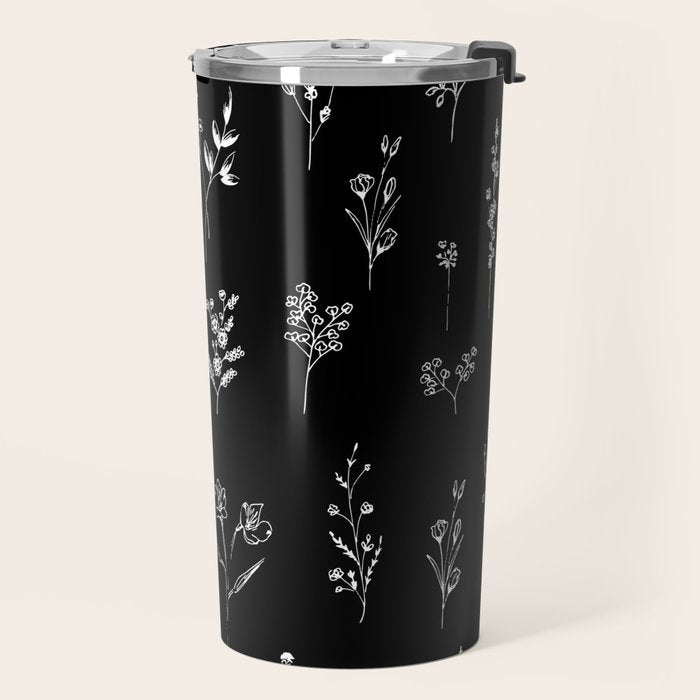 Black wildflowers Travel Mug Gallery Image 2