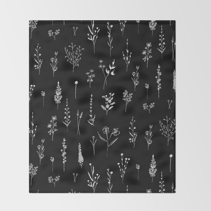 Black wildflowers Throw Blanket Gallery Image 2