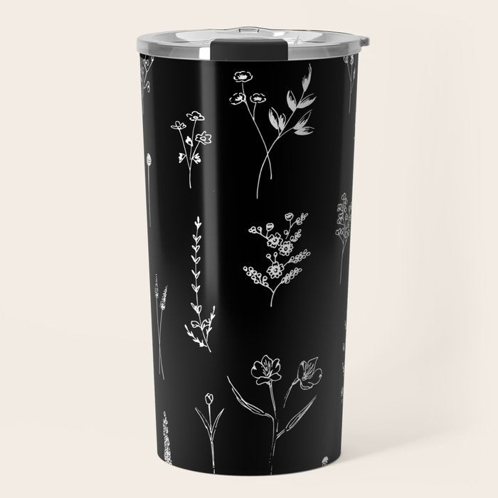 Black wildflowers Travel Mug Gallery Image 1