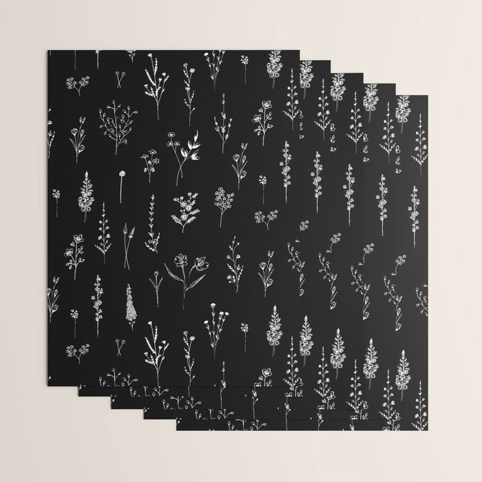 Black wildflowers Wrapping Paper Gallery Image 3