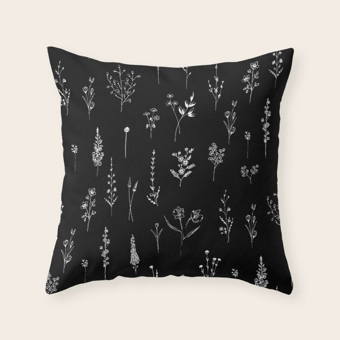 Black wildflowers Throw Pillow Gallery Image 6