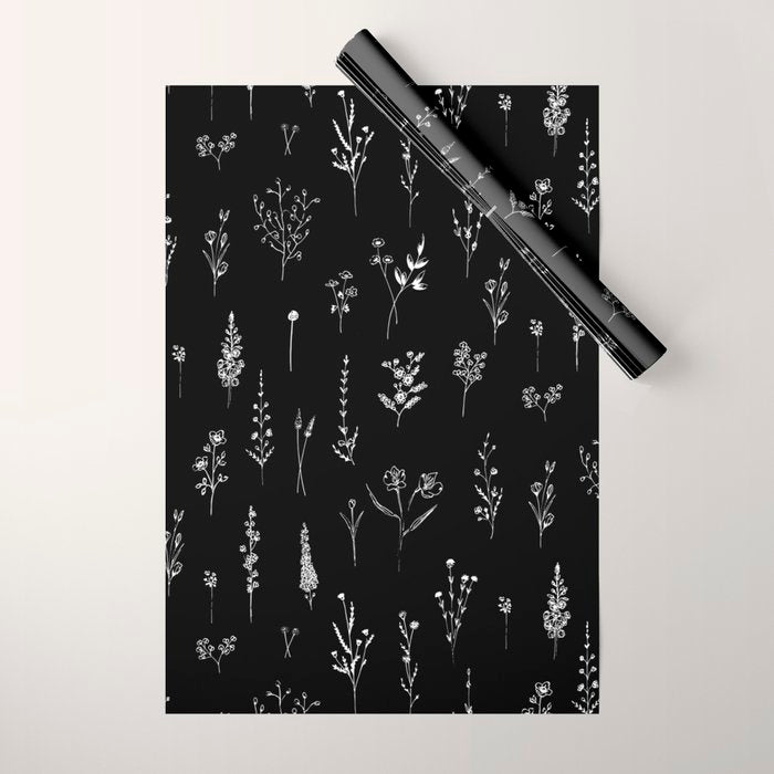Black wildflowers Wrapping Paper Gallery Image 1
