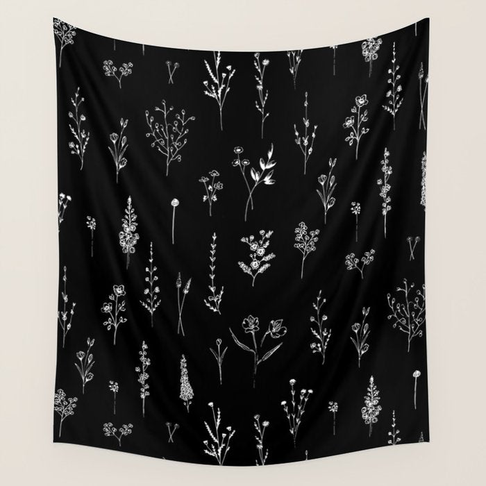 Black wildflowers Wall Tapestry Gallery Image 1