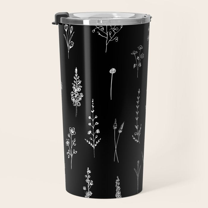 Black wildflowers Travel Mug Gallery Image 3
