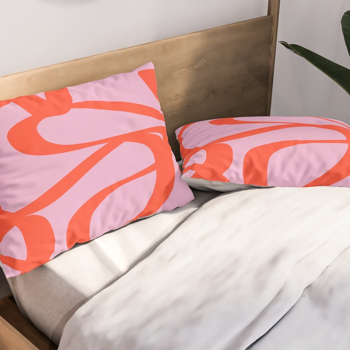 Pink Retro Lines Modern Abstract Brush Shapes Midcentury Line Shapes Vintage Pillow Sham Gallery Image 2