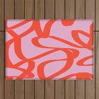 Pink Retro Lines Modern Abstract Brush Shapes Midcentury Line Shapes Vintage Outdoor Rug Gallery Image 1