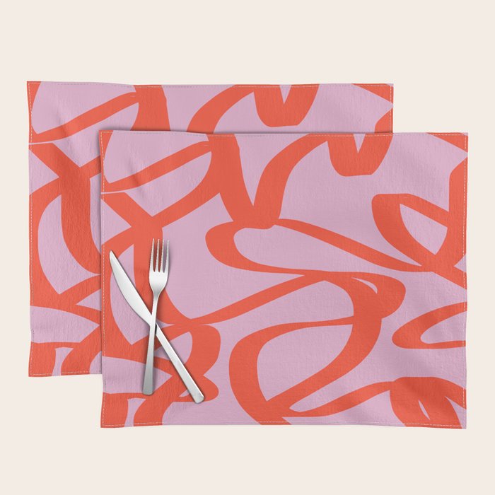 Pink Retro Lines Modern Abstract Brush Shapes Midcentury Line Shapes Vintage Placemat Gallery Image 1