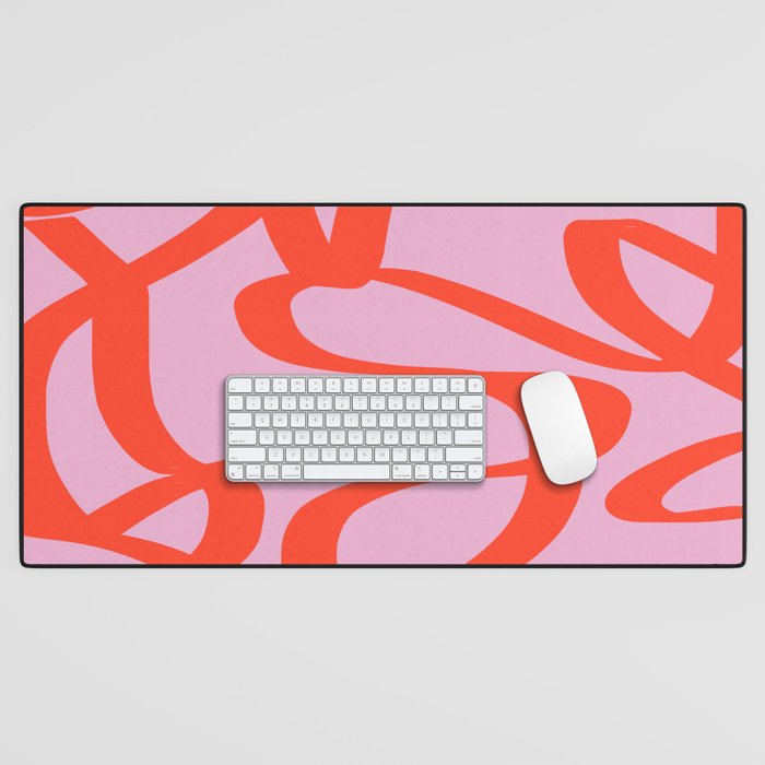 Pink Retro Lines Modern Abstract Brush Shapes Midcentury Line Shapes Vintage Desk Mat Gallery Image 1