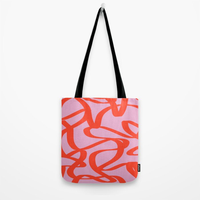Pink Retro Lines Modern Abstract Brush Shapes Midcentury Line Shapes Vintage Tote Bag Gallery Image 2