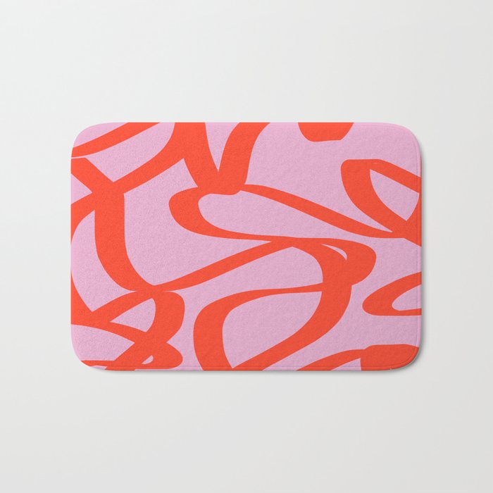 Pink Retro Lines Modern Abstract Brush Shapes Midcentury Line Shapes Vintage Bath Mat Gallery Image 1
