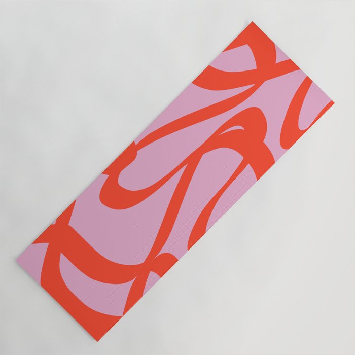Pink Retro Lines Modern Abstract Brush Shapes Midcentury Line Shapes Vintage Yoga Mat Gallery Image 1