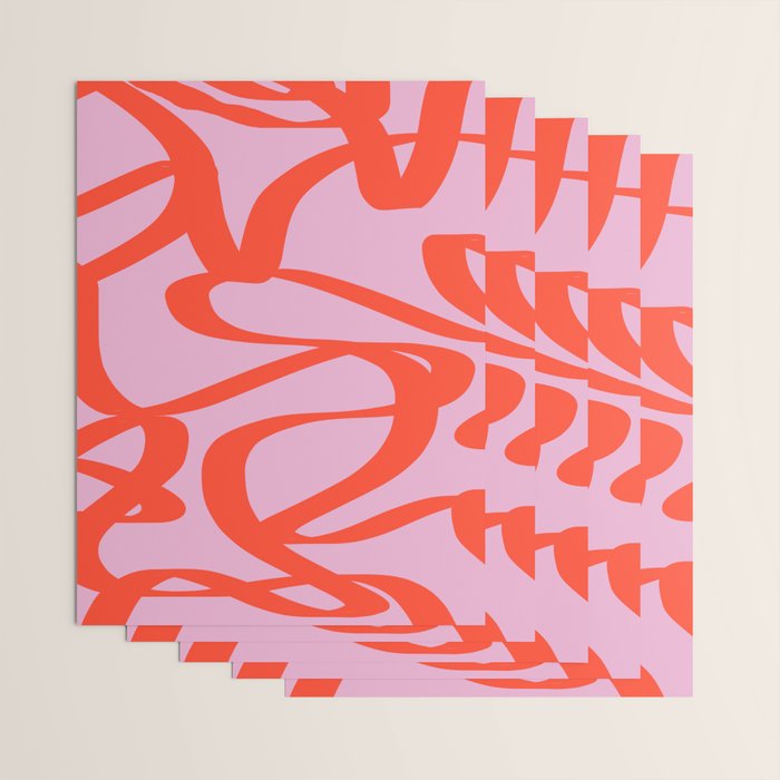 Pink Retro Lines Modern Abstract Brush Shapes Midcentury Line Shapes Vintage Wrapping Paper Gallery Image 3