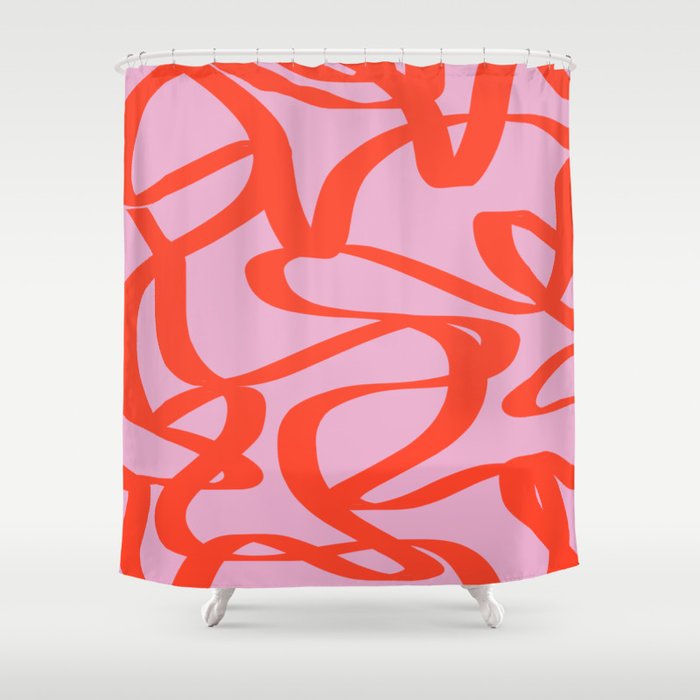Pink Retro Lines Modern Abstract Brush Shapes Midcentury Line Shapes Vintage Shower Curtain Gallery Image 1