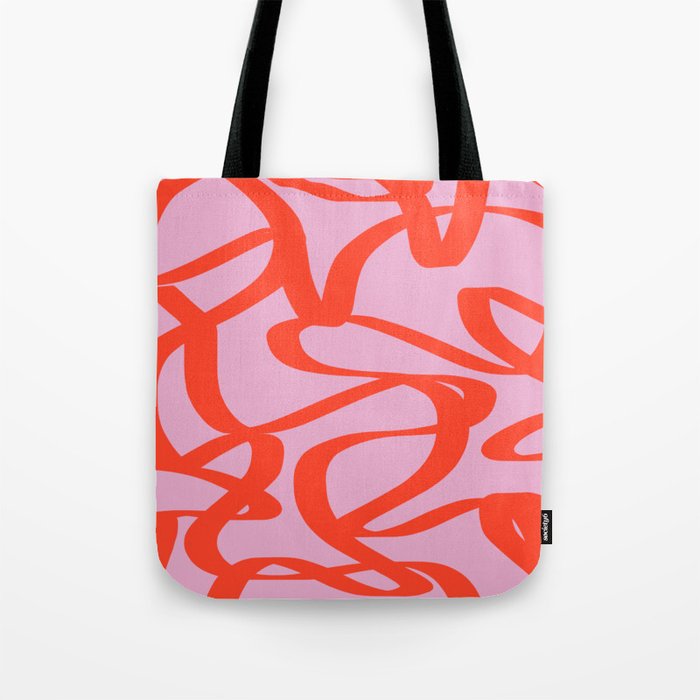 Pink Retro Lines Modern Abstract Brush Shapes Midcentury Line Shapes Vintage Tote Bag Gallery Image 1