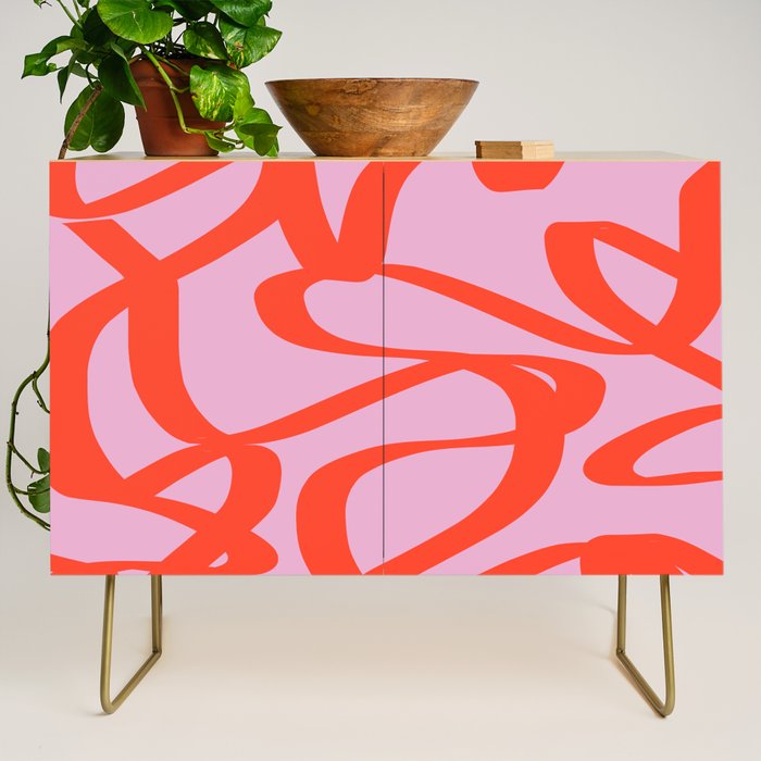 Pink Retro Lines Modern Abstract Brush Shapes Midcentury Line Shapes Vintage Credenza Gallery Image 1