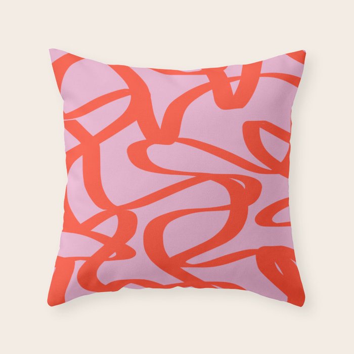 Pink Retro Lines Modern Abstract Brush Shapes Midcentury Line Shapes Vintage Throw Pillow Gallery Image 6