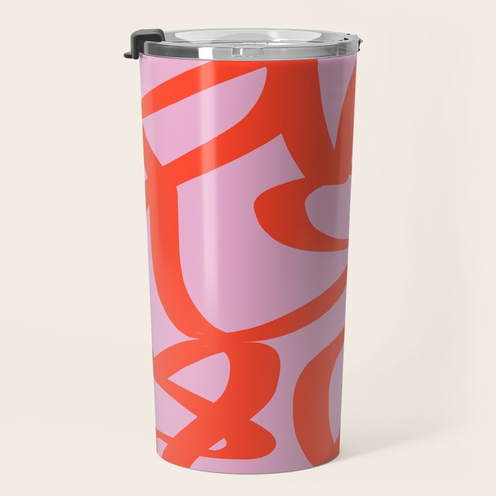 Pink Retro Lines Modern Abstract Brush Shapes Midcentury Line Shapes Vintage Travel Mug Gallery Image 3