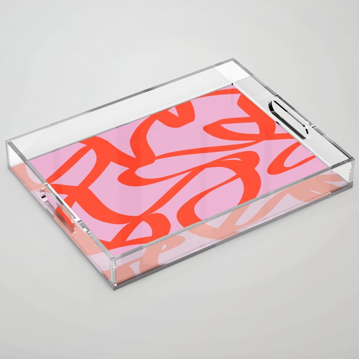 Pink Retro Lines Modern Abstract Brush Shapes Midcentury Line Shapes Vintage Acrylic Tray Gallery Image 1