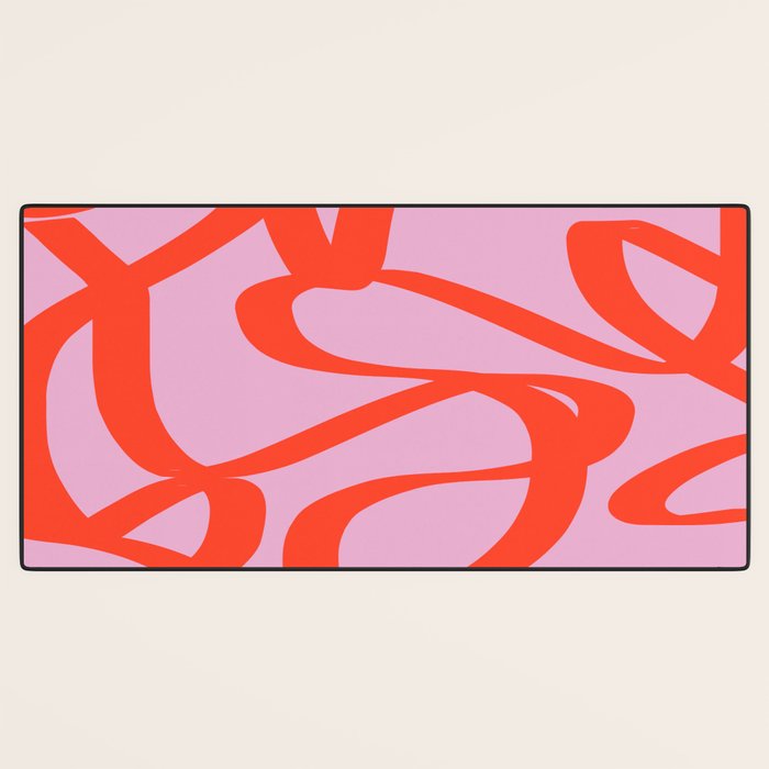 Pink Retro Lines Modern Abstract Brush Shapes Midcentury Line Shapes Vintage Desk Mat Gallery Image 3