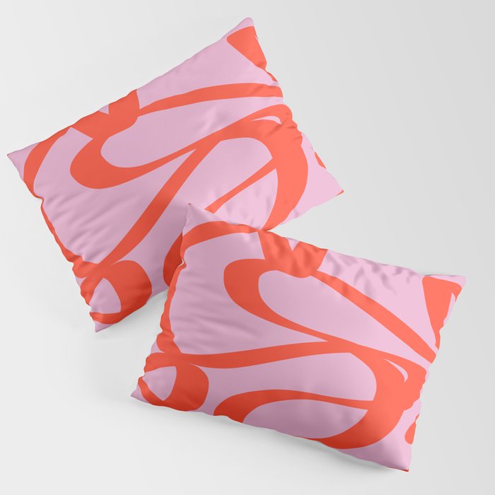 Pink Retro Lines Modern Abstract Brush Shapes Midcentury Line Shapes Vintage Pillow Sham Gallery Image 3