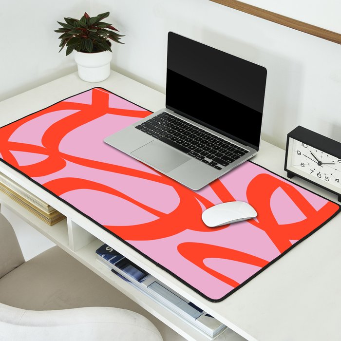 Pink Retro Lines Modern Abstract Brush Shapes Midcentury Line Shapes Vintage Desk Mat Gallery Image 2