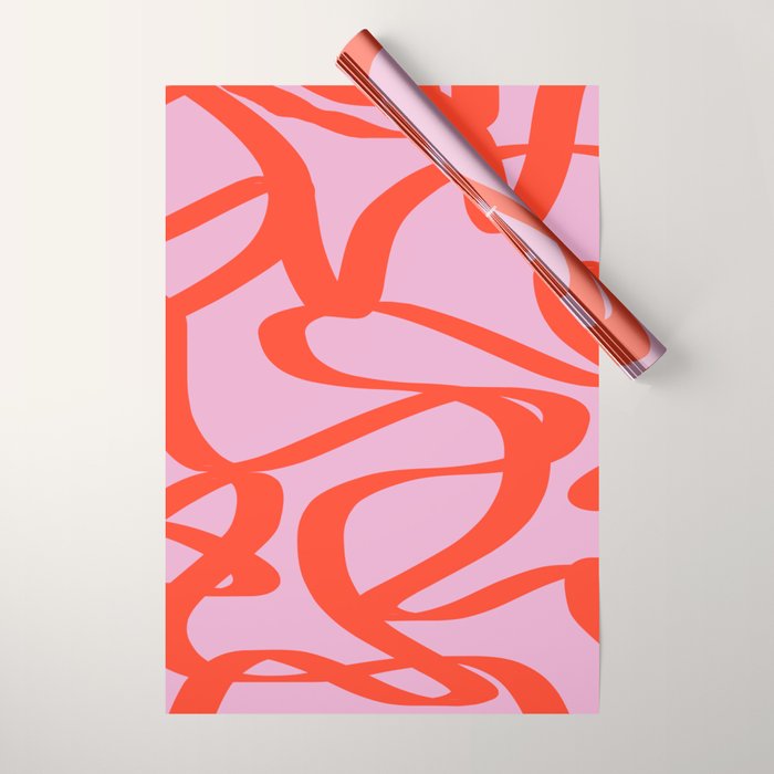 Pink Retro Lines Modern Abstract Brush Shapes Midcentury Line Shapes Vintage Wrapping Paper Gallery Image 1
