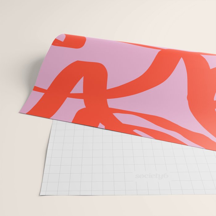Pink Retro Lines Modern Abstract Brush Shapes Midcentury Line Shapes Vintage Wrapping Paper Gallery Image 2