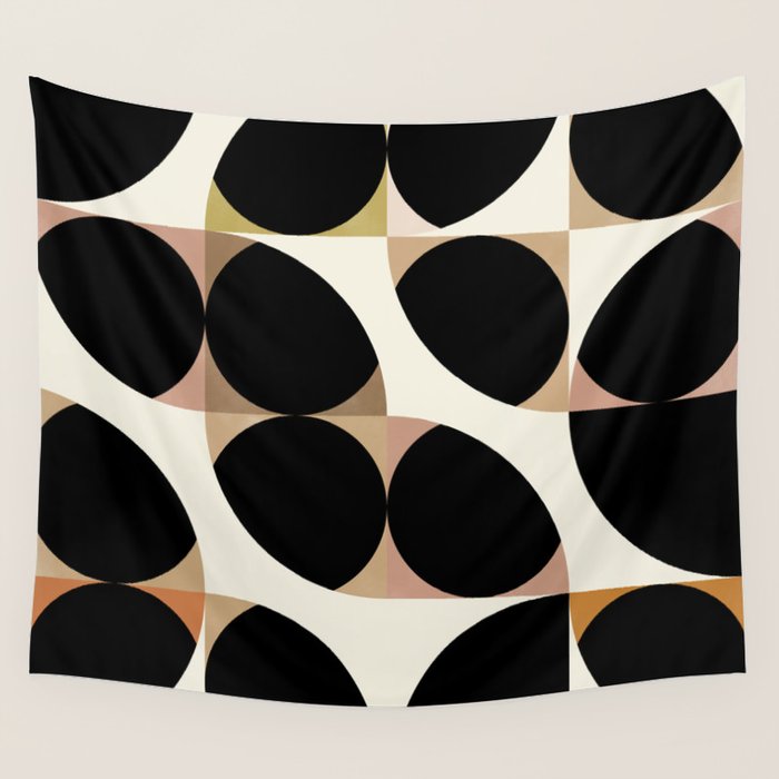 mid century black geometric shapes Wall Tapestry Gallery Image 4
