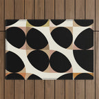 mid century black geometric shapes Outdoor Rug Gallery Image 1