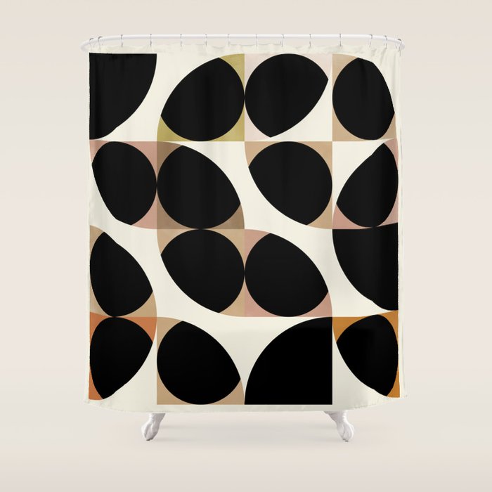 mid century black geometric shapes Shower Curtain Gallery Image 1