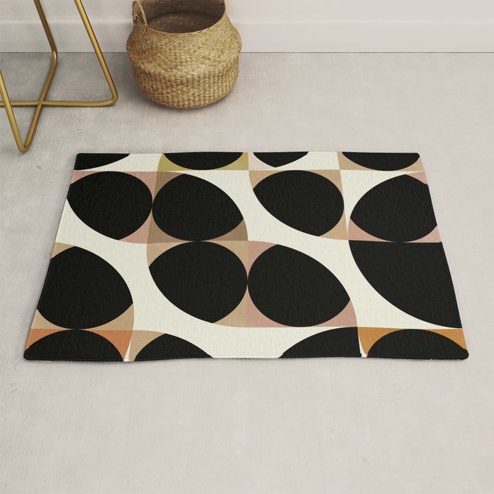 mid century black geometric shapes Rug Gallery Image 1