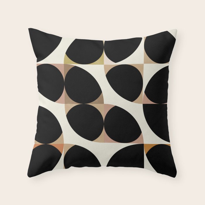 mid century black geometric shapes Throw Pillow Gallery Image 1