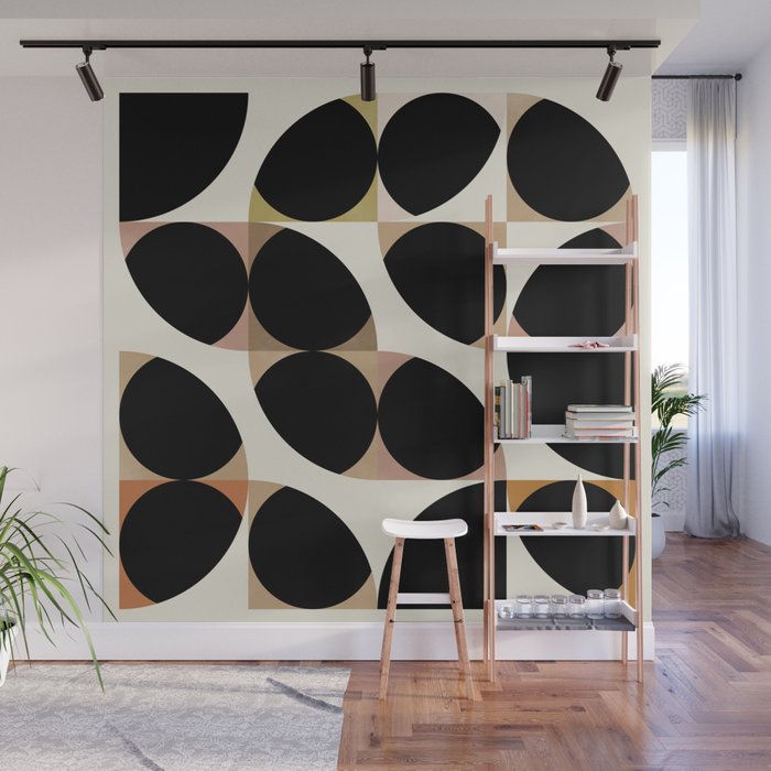 mid century black geometric shapes Wall Mural Gallery Image 1