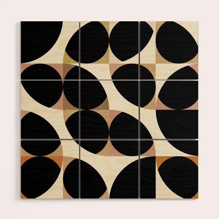 mid century black geometric shapes Wood Wall Art Gallery Image 1