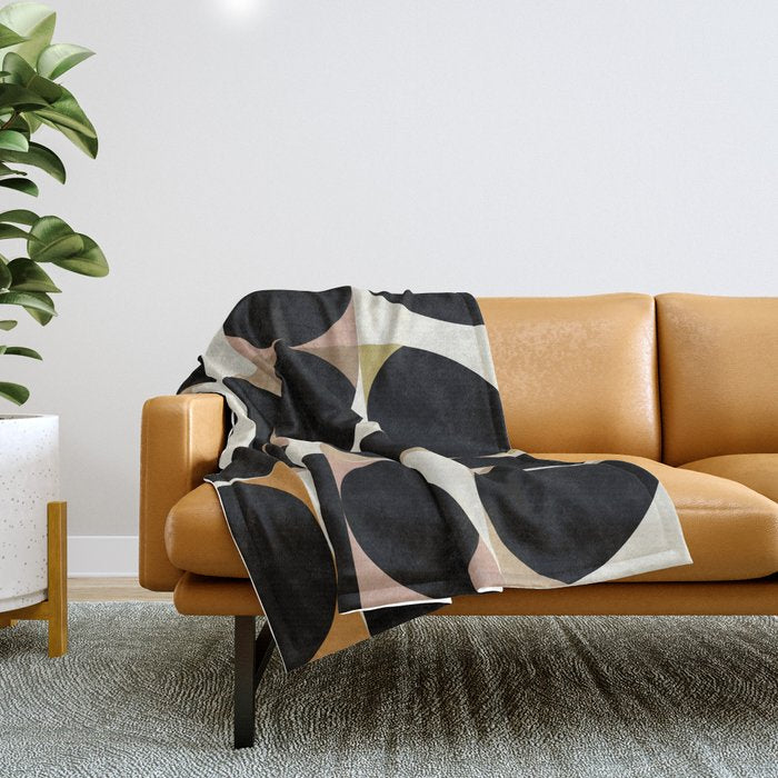 mid century black geometric shapes Throw Blanket Gallery Image 1