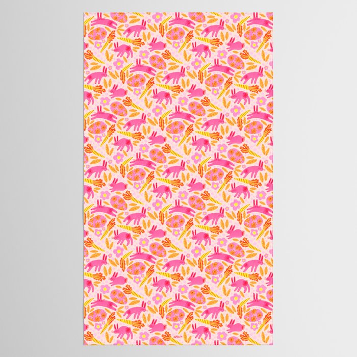 Cute Colorful Rabbits & Decorative Eggs in Pastel Pink Tablecloth Gallery Image 2